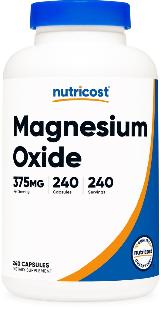 Nutricost Magnezijev oksid 375 mg, 240 Kapsule - 210 mg magnezija, brez glutena
