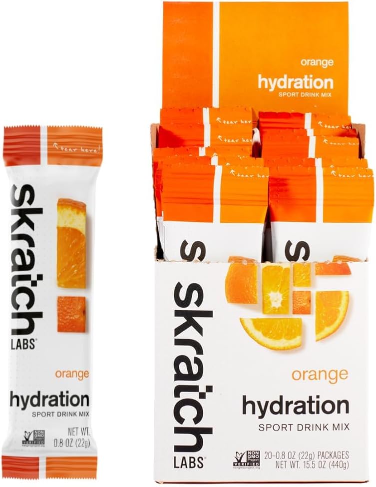 Hidracijski paketi Skratch Labs - Hydration Drink Mix, Orange (20ct) - Elektrolitski paketi prahu, razviti za športnike in športne zmogljivosti - Gluten brezplačno, Vegan, Košir