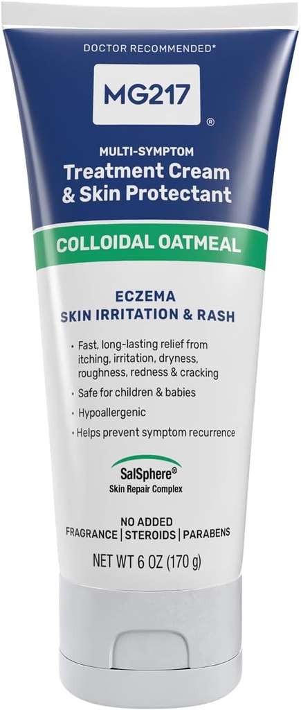 MG217 Ekcem Body Cream z 2% koloidni ovseni ovseni ovseni oves, Umirjanje Relief za suho, srbečo in razdraženo kožo, Cruelty, Steroid in Fragrance-free Moisturizer, 6 oz Tube