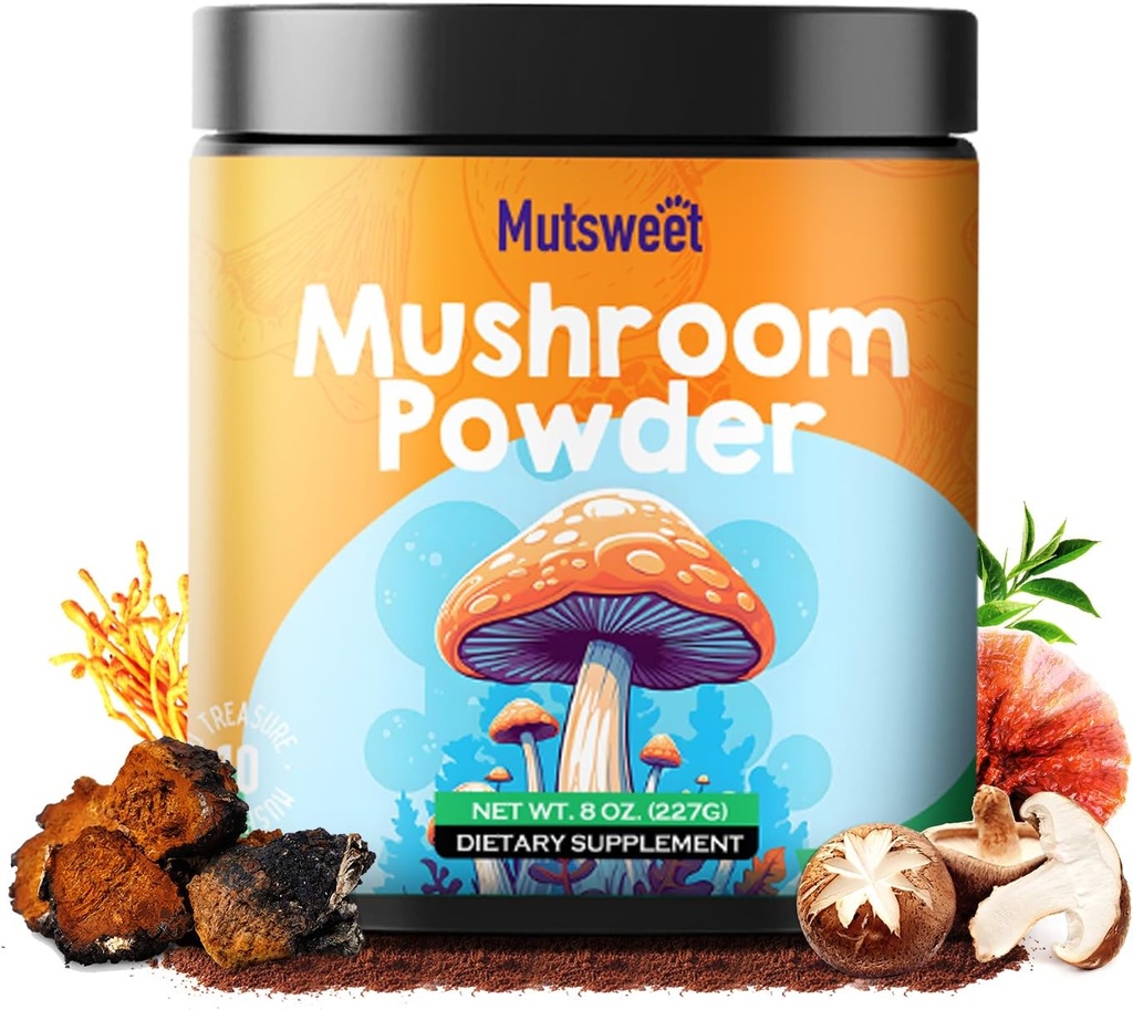 Gobe v prahu dodatek, 75 Servisi 10 Gobe Mešanica za kavo in smoothies, 8 oz Gobe & Rhodiola Rosea z levi Mane, Reishi, Chaga, Cordyceps za energijo, spomin, Imune
