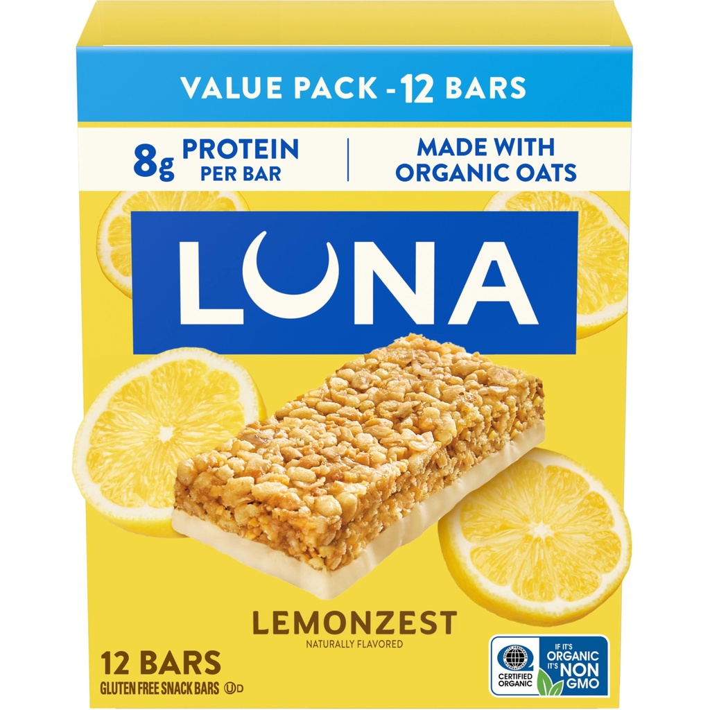 LUNA Bar - LemonZest Flavor - Gluten Free Prigrizki - Non-GMO - Beljakovinske čokoladice - narejene z organskimi ovesi - vrednost paket (12 Pack)