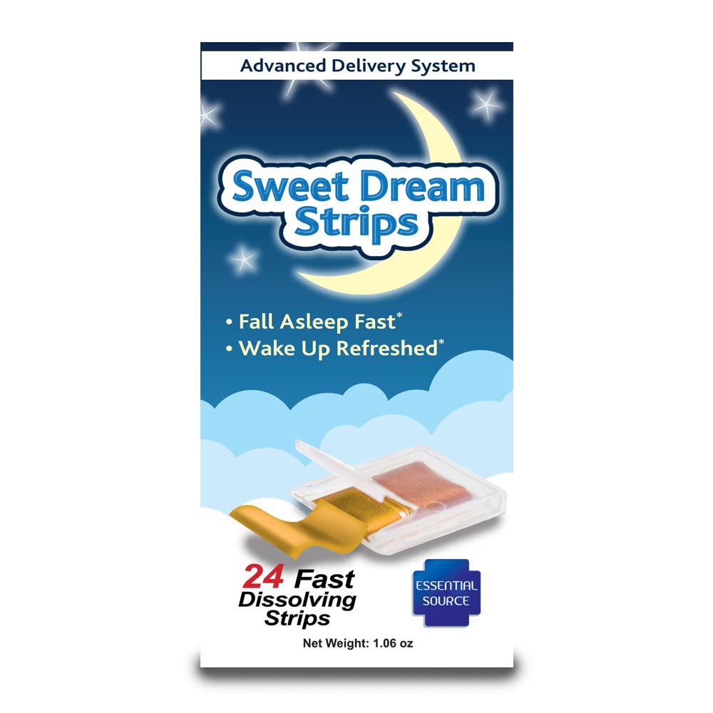 Essential Source Sweet Dream Oralno spanje Stripes z Melatonin, Piper Methysticum in Huperzine A - Herbal Fast Dissolve Mouth Strips za spanje - Globoko spanje podporo dodatek - 24 Count