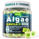 Veganski omega-3 Gumiji za odrasle, ribje olje Alternativno iz algovega olja, rastlinsko osnovana DHA 460mg & EPA 230mg Plus metilFolat, vitamin B12, fosfatidilserin, brez ribjega okusa, vegan, sladkor brez, 60 Cts