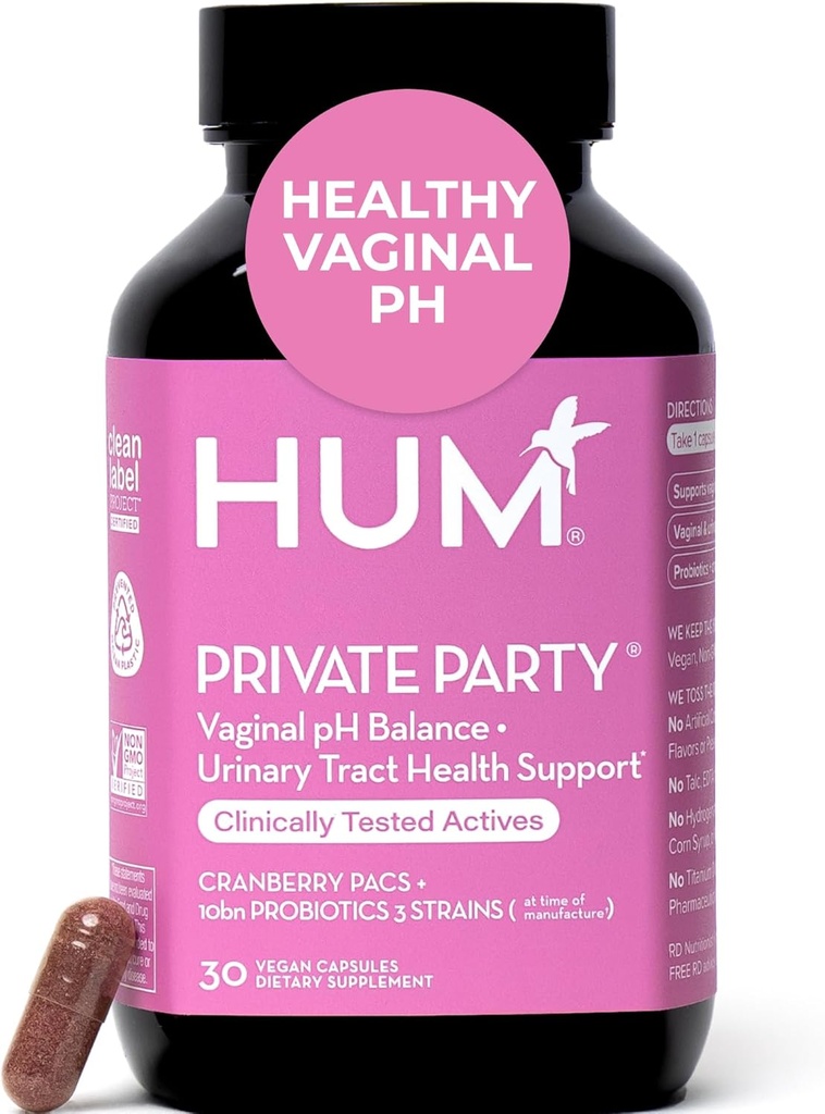 HUM Zasebna stranka Vaginalni probiotiki za ženske, pH Balance in urni trakt podpora Vaginalni probiotični dodatek z brusnica & Lactobacillus Blend, Ženske zdravje Cranberry tablete, 30 kapsul