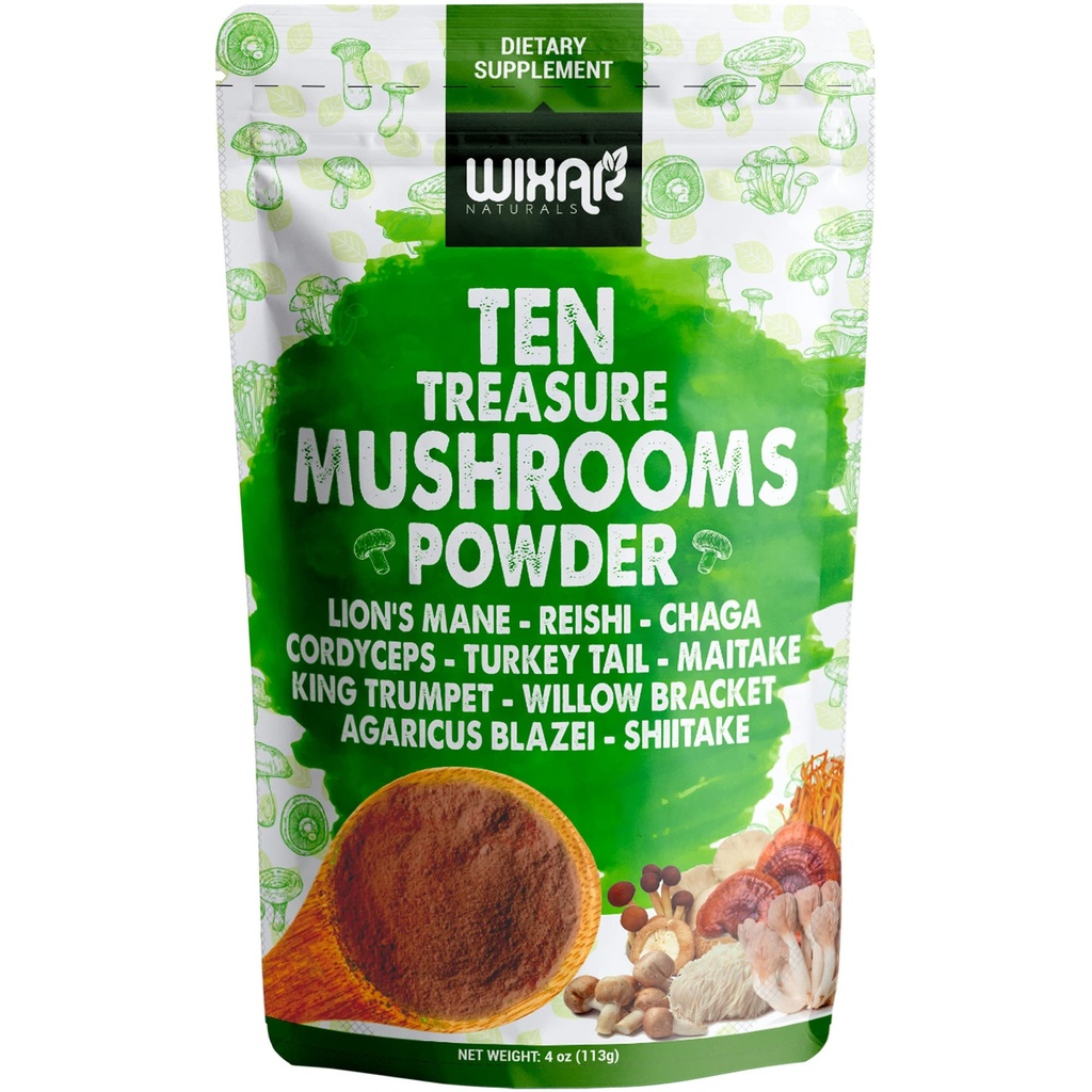 Wixar gobe v prahu - Deset Treasure gobe Extract dodatek mešanica za kavo in napitki - Levi Mane, Turčija rep, Reishi, Chaga, Shiitake, Cordyceps, Complex - 4oz gobe dodatek