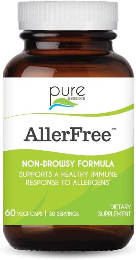 AllerFree Natural Alergy Support Supplement by Pure Essence Labs - tablete za sinus in nos zdravje sezonske alergije z encimi in zelišči - 60 kapsul
