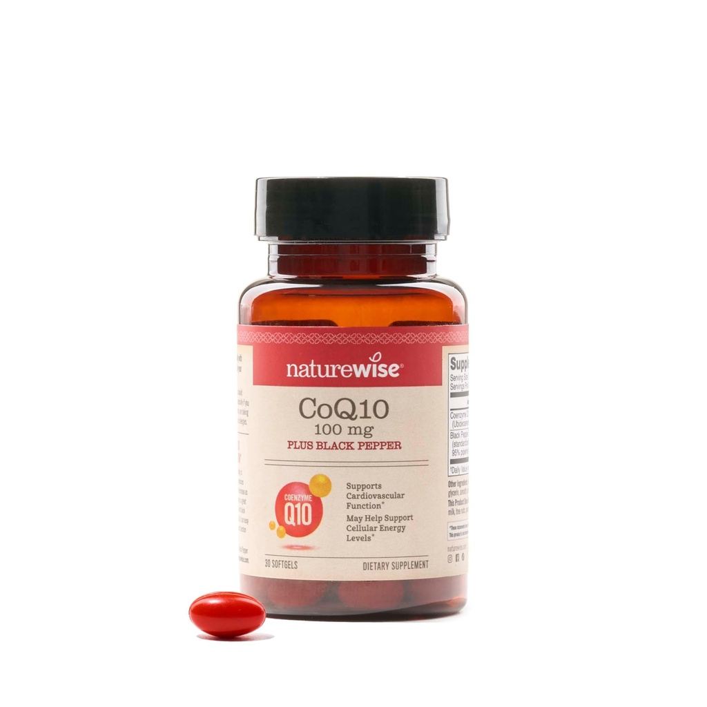 NatureWise CoQ10 100mg + črni poper Mehčalci - visoka absorpcija Koencim Q10 + črni poper - Antioksidant za zdravje srca + celična energija - Vegan, Ne-GMO, Gluten-free - 30 Count[30-Day Supply]