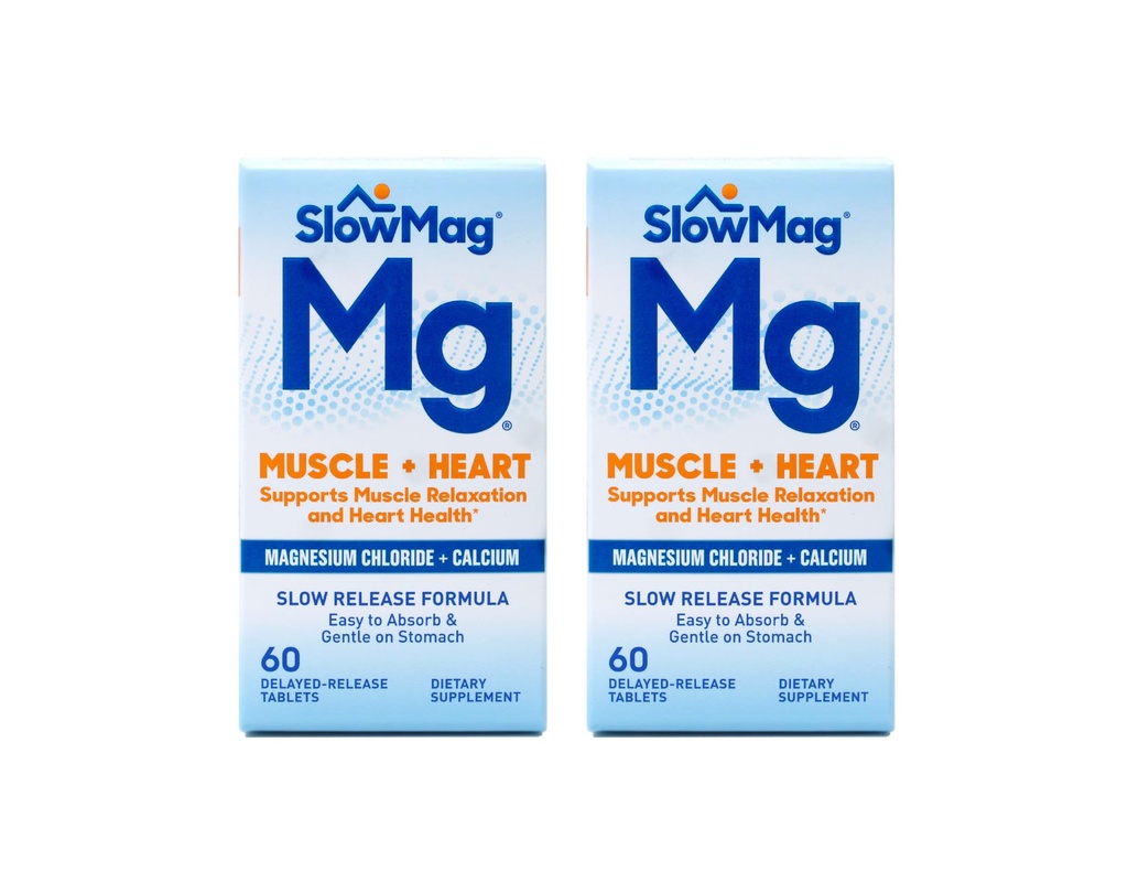 SlowMag MG mišice + srce magnezijev klorid s kalcijevimi tabletami 60 (paka po 2)
