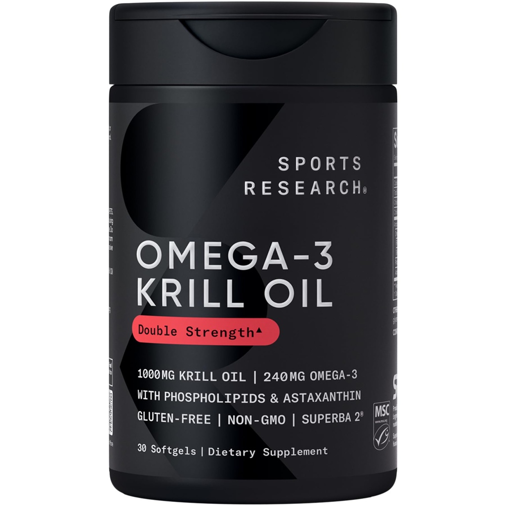 Sports Research Krill Oil Supplement with EPA & DHA Omega 3, Fosfolipids & Astaksantin iz Antarktike Krill - Najvišja koncentracija krila za moške in ženske - 1000mg, 30 kapsul Softgel