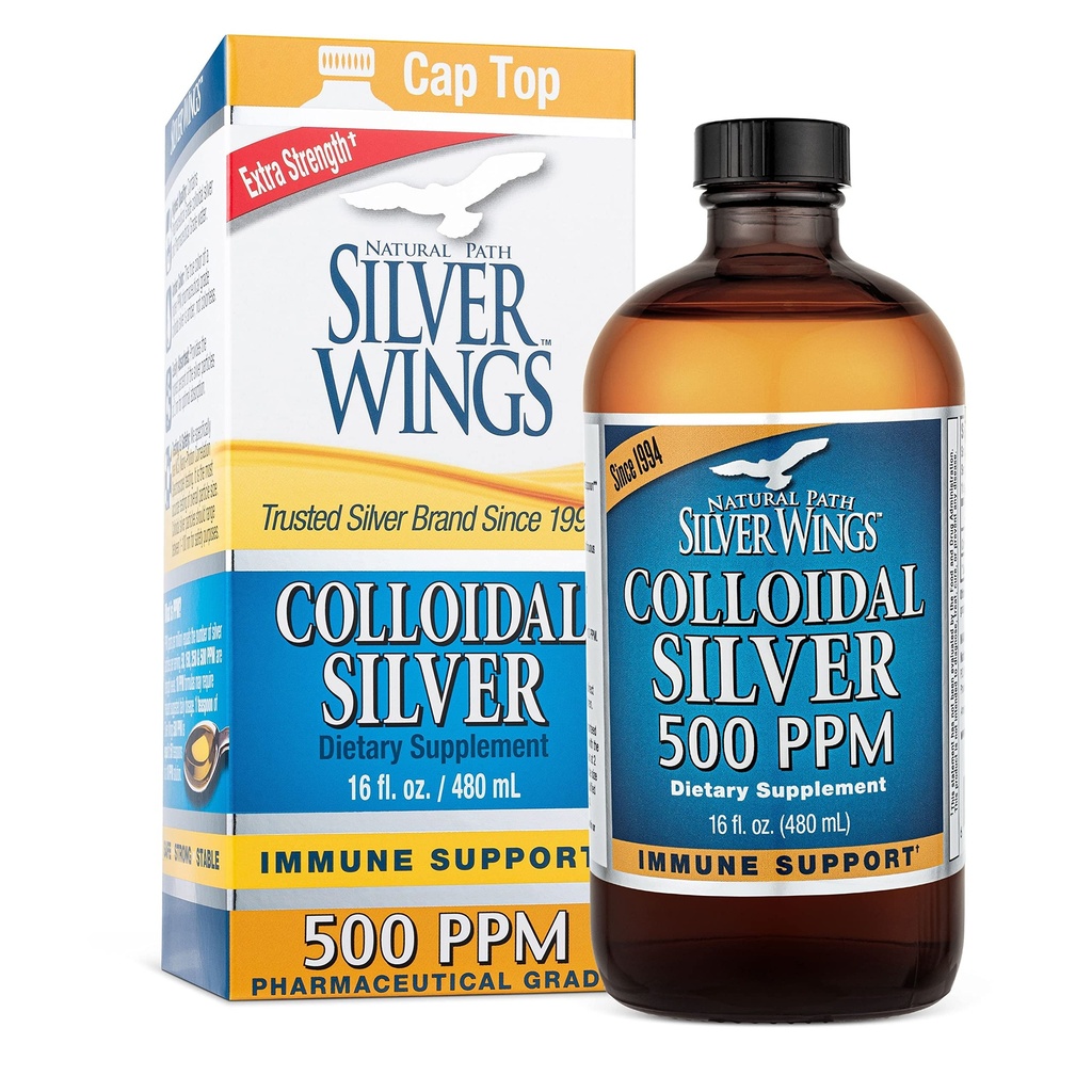 Naravna pot Srebrna krila Koloidal Silver 500ppm (2.500mcg) Imunska podpora Dodatek 16 fl. oz.