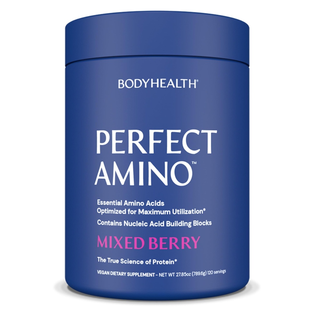 BodyHealth PerfectAmino Powder - BCAA in EAA Powder for Pre and Post Workout - Aminokislinski energijski napitek za moške in ženske za podporo najete mišice in regeneracijo - mešane jagode - 120 Servisi