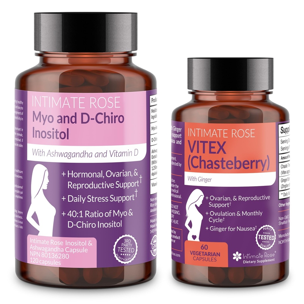 Intimate Rose ženske Hormonal Balance Bundele – Myo-Inositol & D-Chiro Inositol + Vitex Chasteberry – Reproduktivno zdravje in Menstrualna podpora dodatki