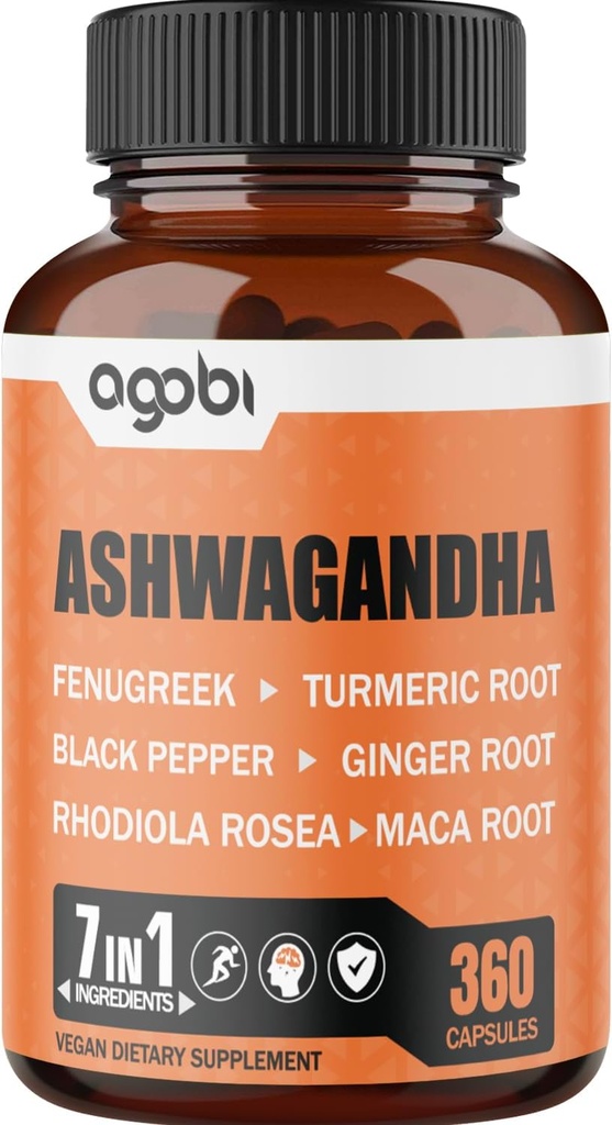 7 v 1 Ashwagandha 8050mg - v kombinaciji s Fenugreek, Maca, Kurkuma, Rhodiola, Ginger, in Črna paprika - Mood, moč, Spirit in Energy Supplement - 360 kapsul - 12 mesecev