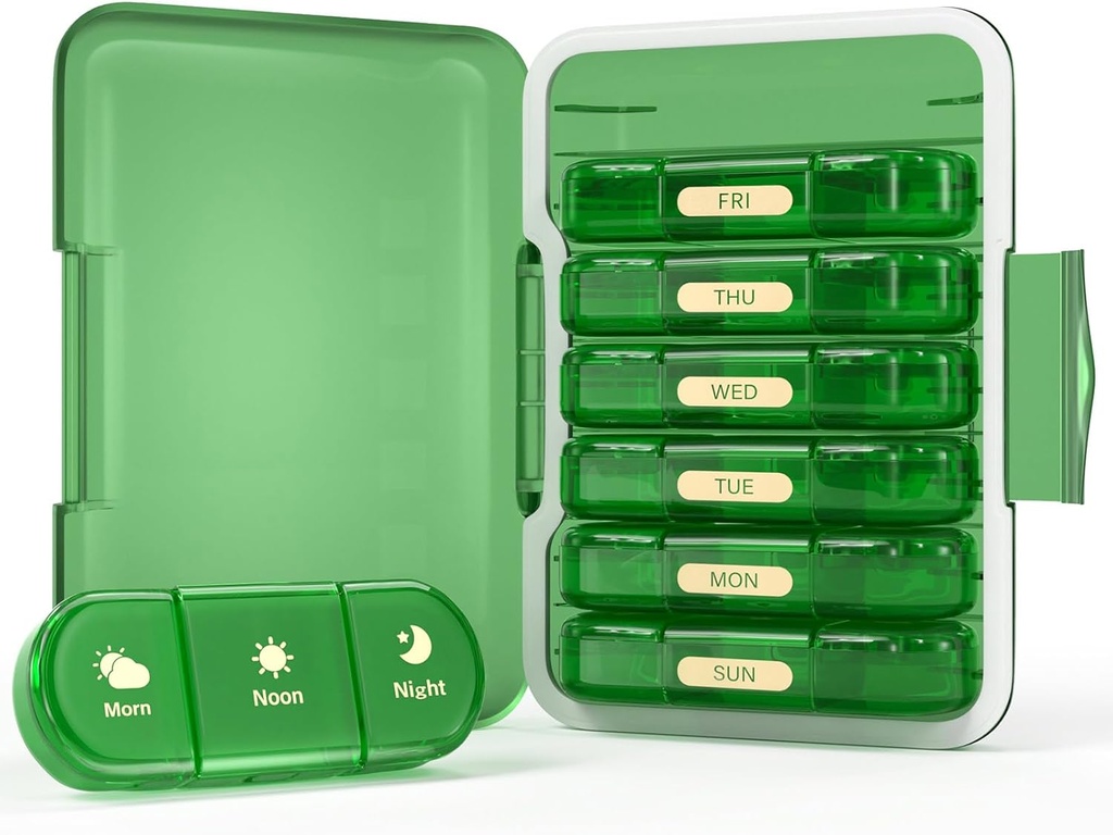 Tedenske tablete Organizator 3X na dan, 7 dan tablete Box 3 krat, Prenosna za potovalne tablete primeru tabletk/vitamin/ribje olje/sredstvo/dodatki (3x7 zelena)
