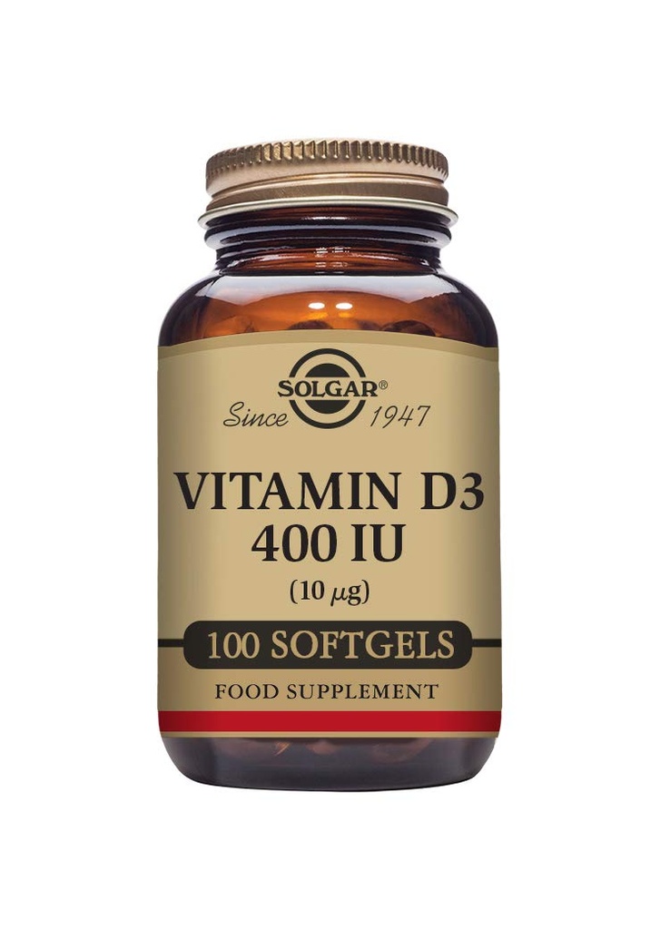 Solgar Vitamin D3 (Cholekalciferol) 10 MCG (400 i.e.), 100 Softgels - pomaga ohranjati kosti in zobe - Imunski sistem podpora - Non-GMO, Gluten Free, Dairy Free - 100 Servings