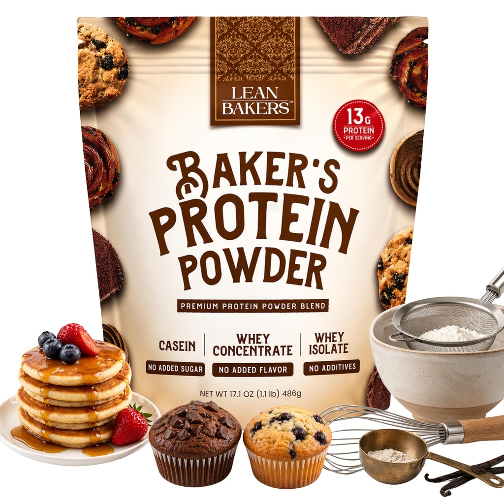 Bakerjeve beljakovine v prahu Čista naravna beljakovinska mešanica, izolat sirotke, koncentrat sirotke, kazein, brez glutena, brez sladil, brez arome, 17,1 oz, za peko visokih beljakovin nizko kaloričnih prigrizkov