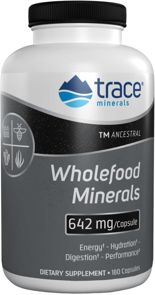 Trace Minerals Holefood Minerals - Body & Brain Health Support - prehransko dopolnilo z Wildflower Bee Pollen & Atlantic Kelp - Aids Živčna funkcija in prebavno zdravje - 180 kapsul