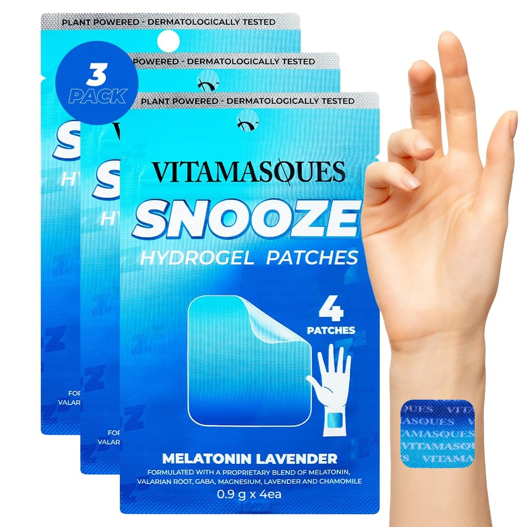 Vitamasques patche za spanje za odrasle, SnoozeMe Wellness Hydrogel Patch (3-Pack) - spanje z sivke, Melatonin, in Valerian Root - Cruelty-free, Korejski Skin Care Sleep Patch