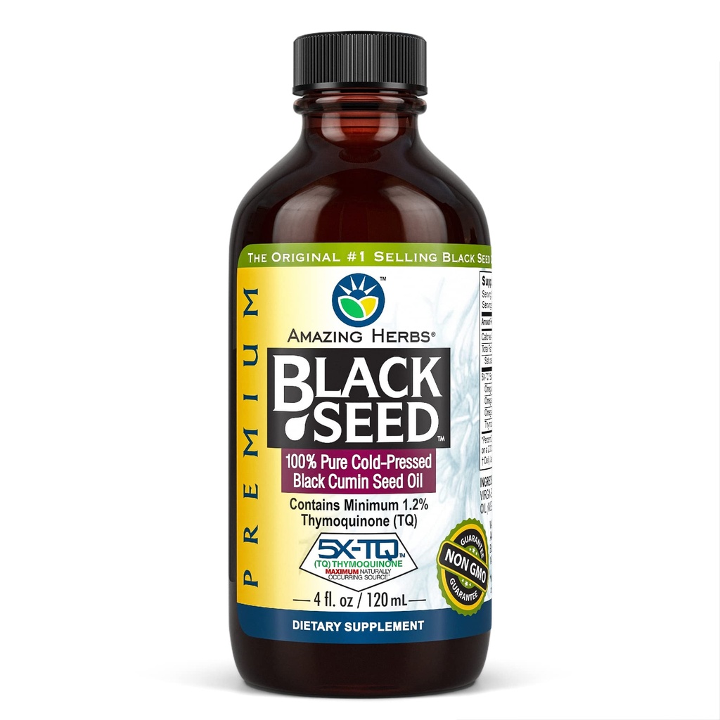 Neverjetna zelišča Premium črno seme olje - Gluten prost, ne GSO, hladno stisnjena Nigella Sativa Aids v prebavnega zdravja, Imunska podpora, Možganske funkcije - 4 Fl Oz