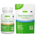 Super B- Complex 180 Tablete + Triple Magnezij Complex 180 Tablete Vegan paket, Metilirana trajen release B kompleks + Visoka absorpcija kelirani magnezijev glicinat, Taurat & Citrat, Igennus
