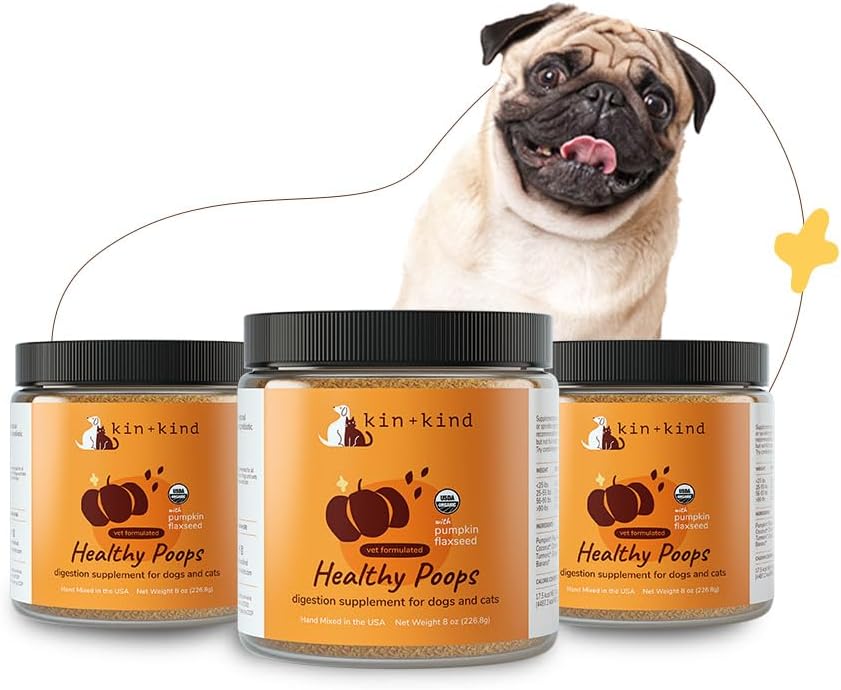 kin+kind Organic Fiber za pse&Cats - Bučka Boost za zdrave Poops - Prebavno zdravje - Laneno seme, Ginger, Kurmova in Kokos - Izdelano v ZDA - Bundele (3 x 8 oz)