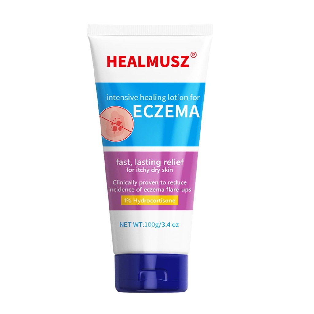 HEALMUSZ Eccema Relief Creamy Body Oil zagotavlja takojšnje olajšanje za ekcema-prone kožo - 3.4 oz. Tube NDC:84010-008-01