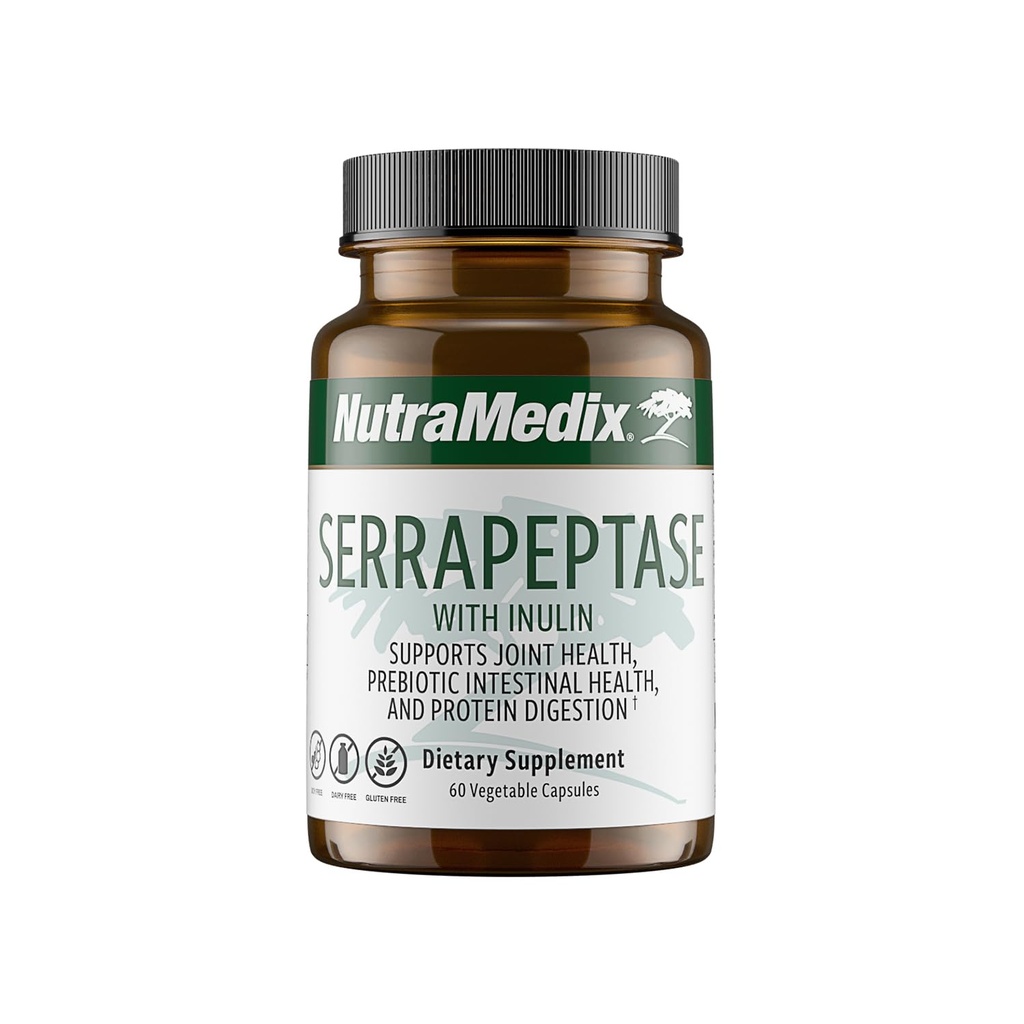Nutramedix Serrapeptase dodatek - Proteolitični encimi za prebavo + Inulin - Made to support Digestive Health Support - Gluten, Soy in Dairy-free (60 kapsul)