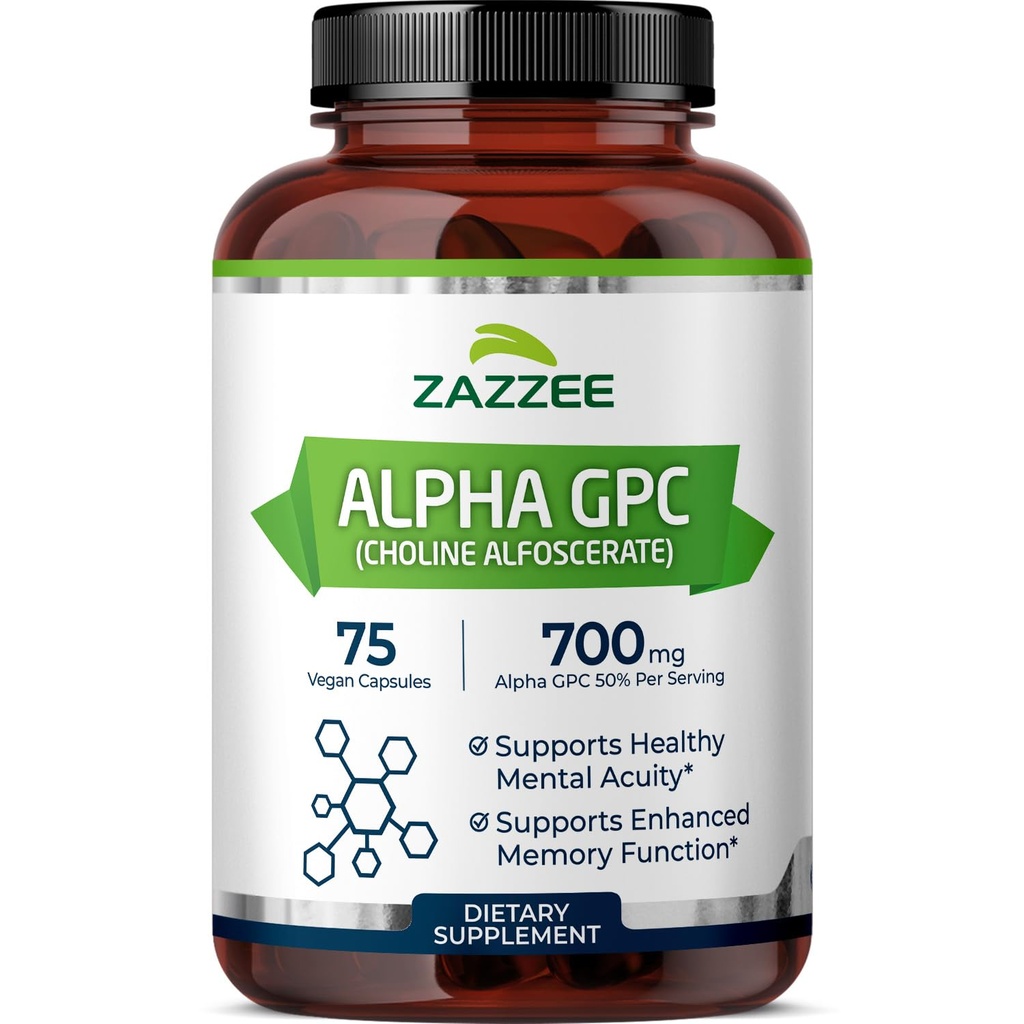Zazzee Extra Strength Alpha GPC Choline, 700 mg na serviranje, 75 veganskih kapsul, 100% čista farmacevtska stopnja, 100% vegetarijanska, standardizirana za potence in čistost, vse-naravni in ne-GMO