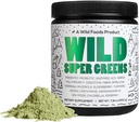Divja živila Surovi Superzeleni v prahu Dnevni sok Pijte s probiotiki in Prebavne Enzyme Mešanica - Cela hrana izvira, 46 Rastlinsko-osnovani hranila, Non-GMO, Spirulina, Klorella, pšenična trava (30 Serving)