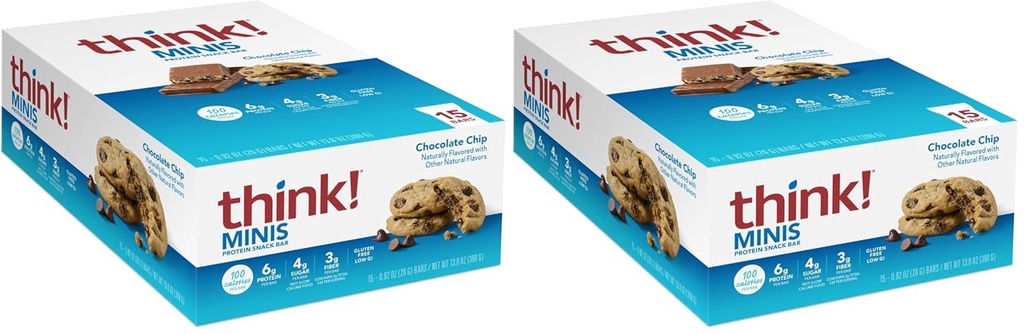 Misli! MINIS Beljakovinske čokoladice, brez glutena, čokoladni čip, 15 številk (paket z 2)