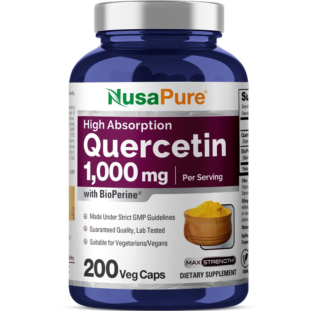 NusaPure Quercetin 1000mg - 200 Veggie Caps (ne-GMO, Vegan, Vegetarian) Bioperine