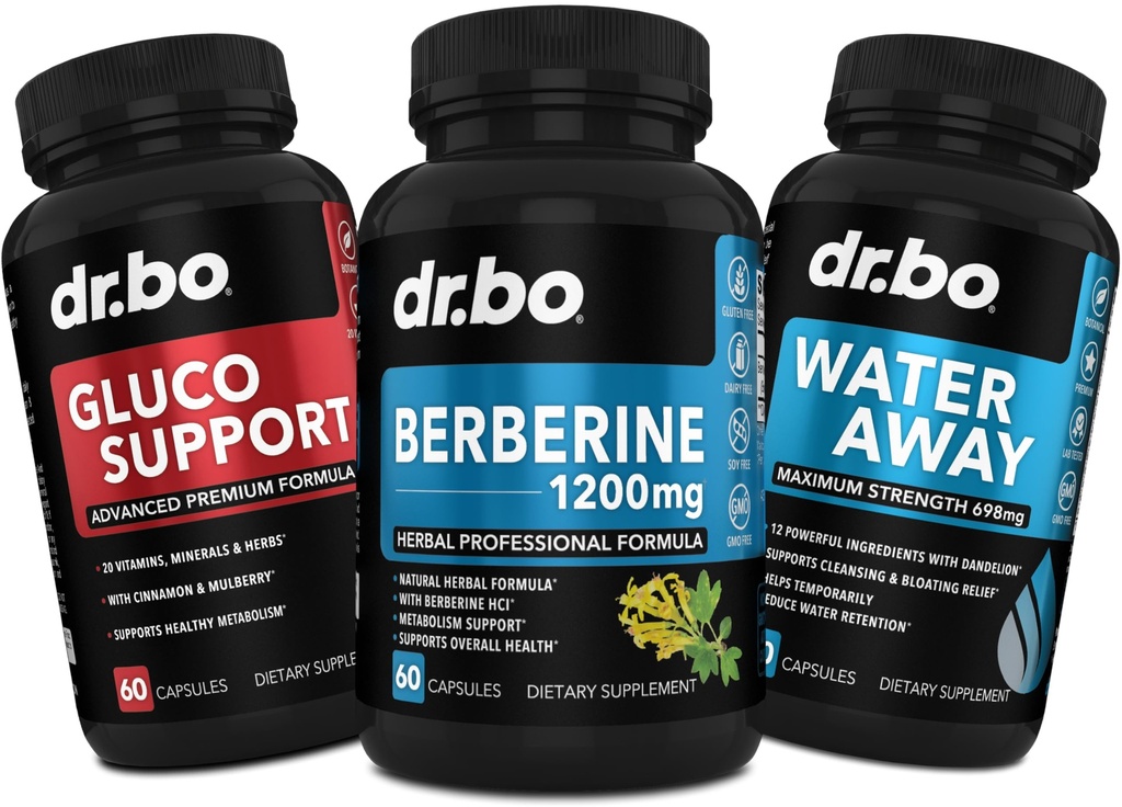 DR. BO Berberine Dodatek za presnovo Podpora za presnovo in vodne tablete - 1200 mg Berberine HCL dodatek za zdravo metabolično podporo - Premium HCL 600mg na kapsulo in vodne tablete Zadrževanje diuretike