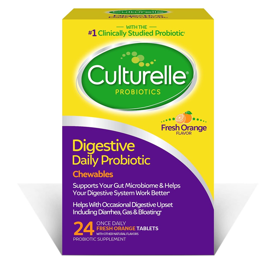 Culturelle digestive Health Daily Probiotic Chewables, Probiotic za moške in ženske, Najbolj klinično študiral probiotični sev, 10 milijard CFUs, Podpira občasno drisko, plin in napenjanje, 24 Število