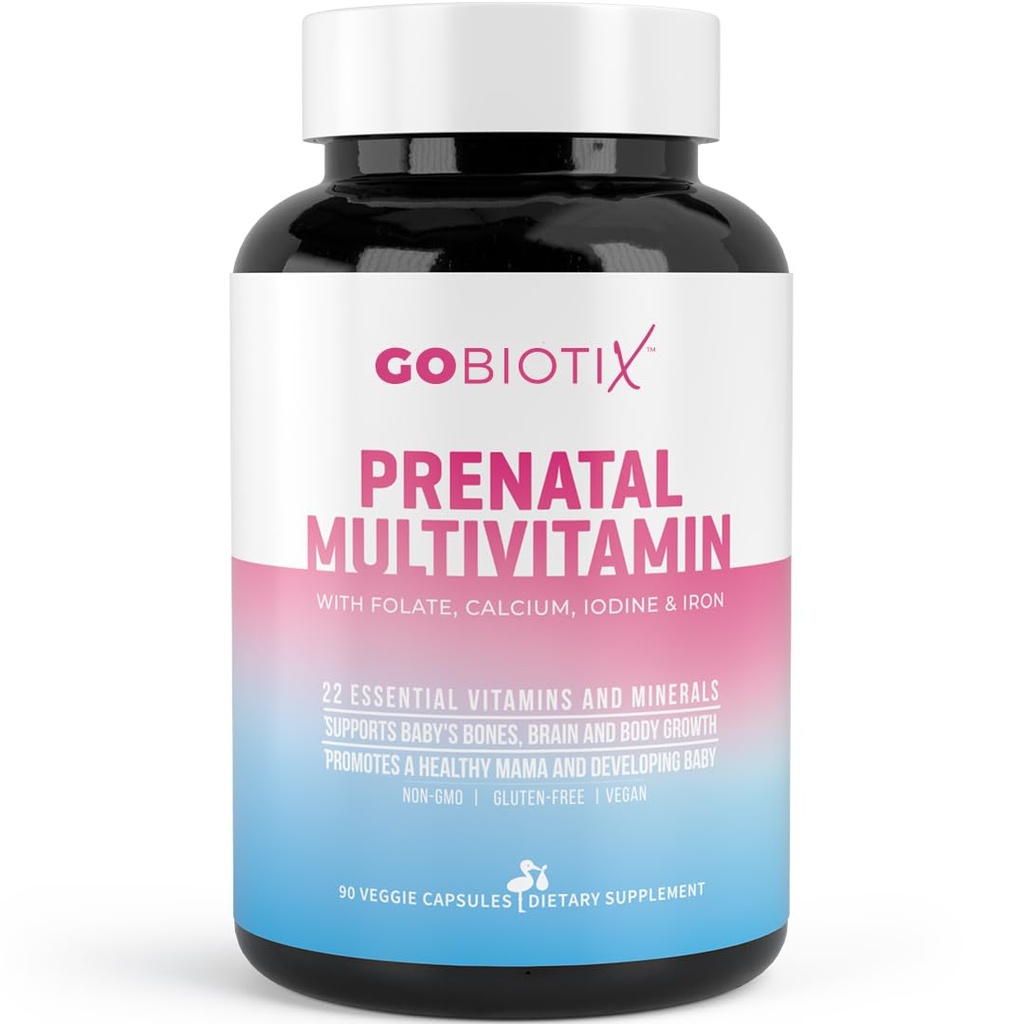 GOBIOTIX predporodni vitamini za ženske - multivitamini z železom, kalcijom, vitaminom D2, C, cinkom in folno kislino za nosečnost - predporodne in poporodne esencialne snovi - ne-GMO - 90 kapsul