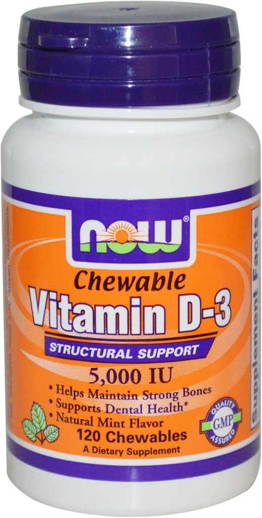 Now Foods Vitamin D-3, 5000 IU, okus mete120 Žvečljive