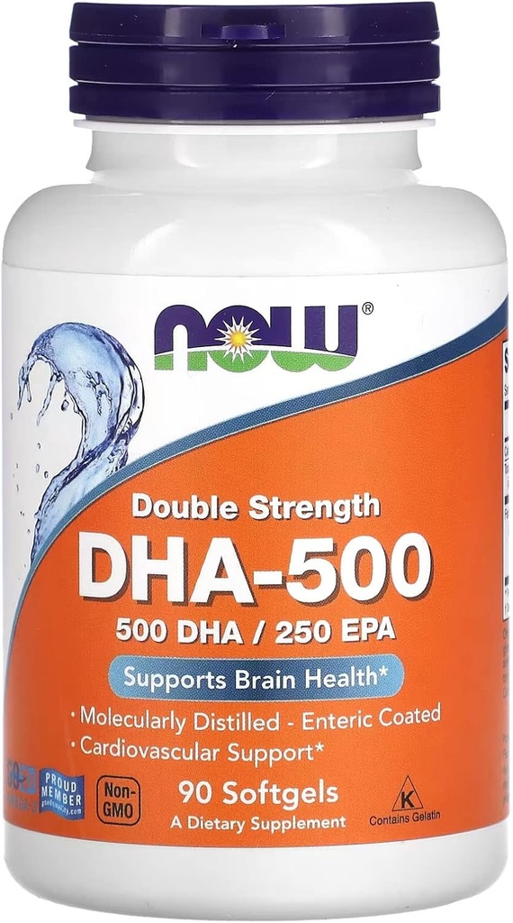 NOW Foods Supplements, DHA-500 z 250 EPA, molekulsko destilirana, Podpira zdravje možganov*, 90 Softgels