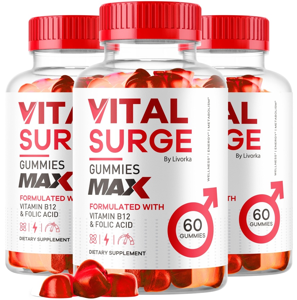 (3 Pack) Vital Surge - Vital Surge za moške Gumies, Vital Vita Surge Max Največja moč 1050 MG, VitalSurge Dopolnilna podpora Gummy Napredna Formula, Premium Vitamin Gomitas (180 Gumies)