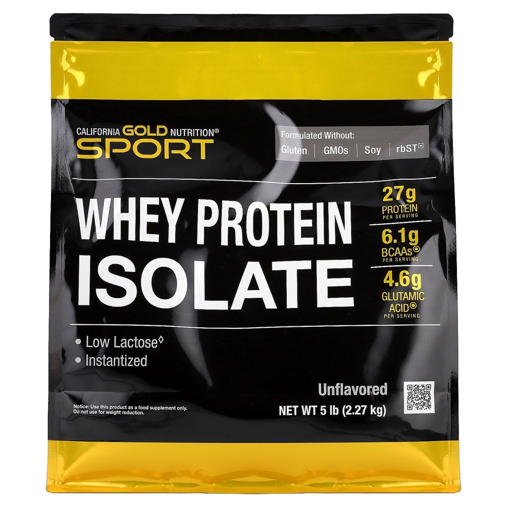 California Gold Nutrition Sport, sirotkin izolat, brez arome, 5 lb (2,27 kg)