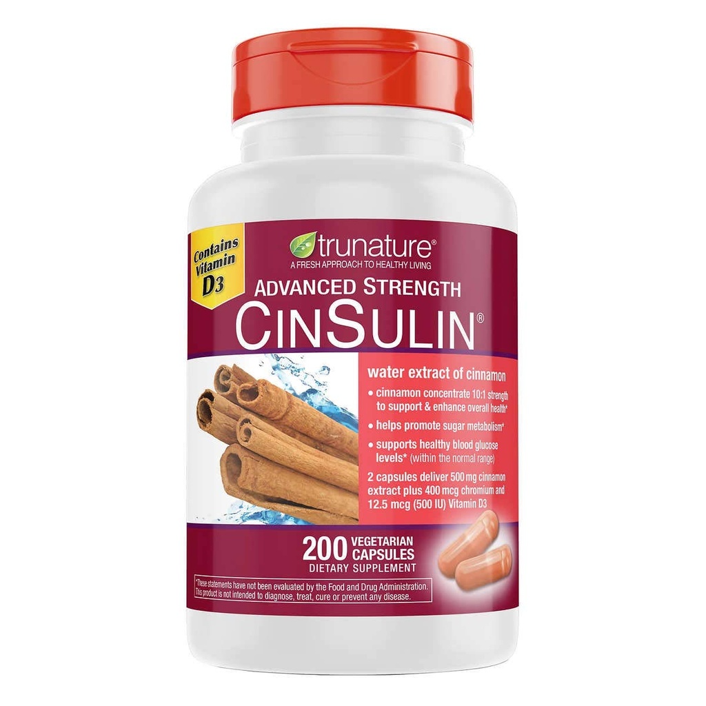 Trunature Napredna moč CinSulin 500mg., 200 Vegetarijanske kapsule (2 pakiranji)