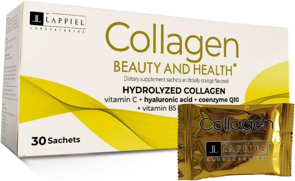 Hidroliziran kolagen peptidi 30 puder paketi z vitaminom C (1000mg) & hialuronska kislina, ki podpira lase, kožo, nohti in sklepi, oranžna aroma, 30 Serving