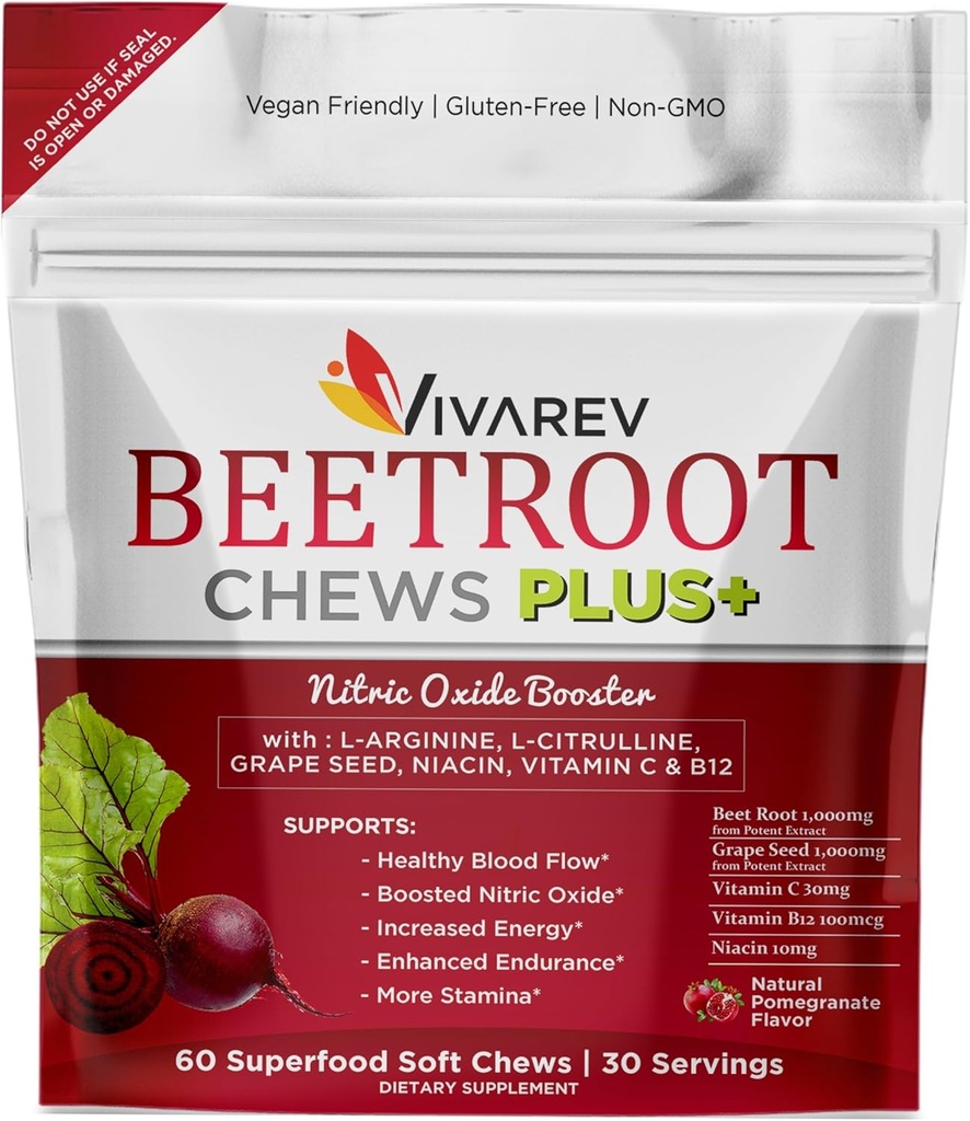 Dodajanje dušikovega oksida v peso - 1000mg v prahu z L Arginin, L citrulin, izvleček grozdnega semena, niacin, vitamin C in B12 - žvečenje v pesi - pakiranje po 60