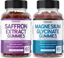 Saffron dopolnila (60 Gummies) 5 v 1 Napredna Formula Sugar Free Gummy - Okusna malina Okus in magnezij Glycinate (60 Count) Pure Glycinate Gummy za odrasle - Non-GMO, Vegan & ZDA Made