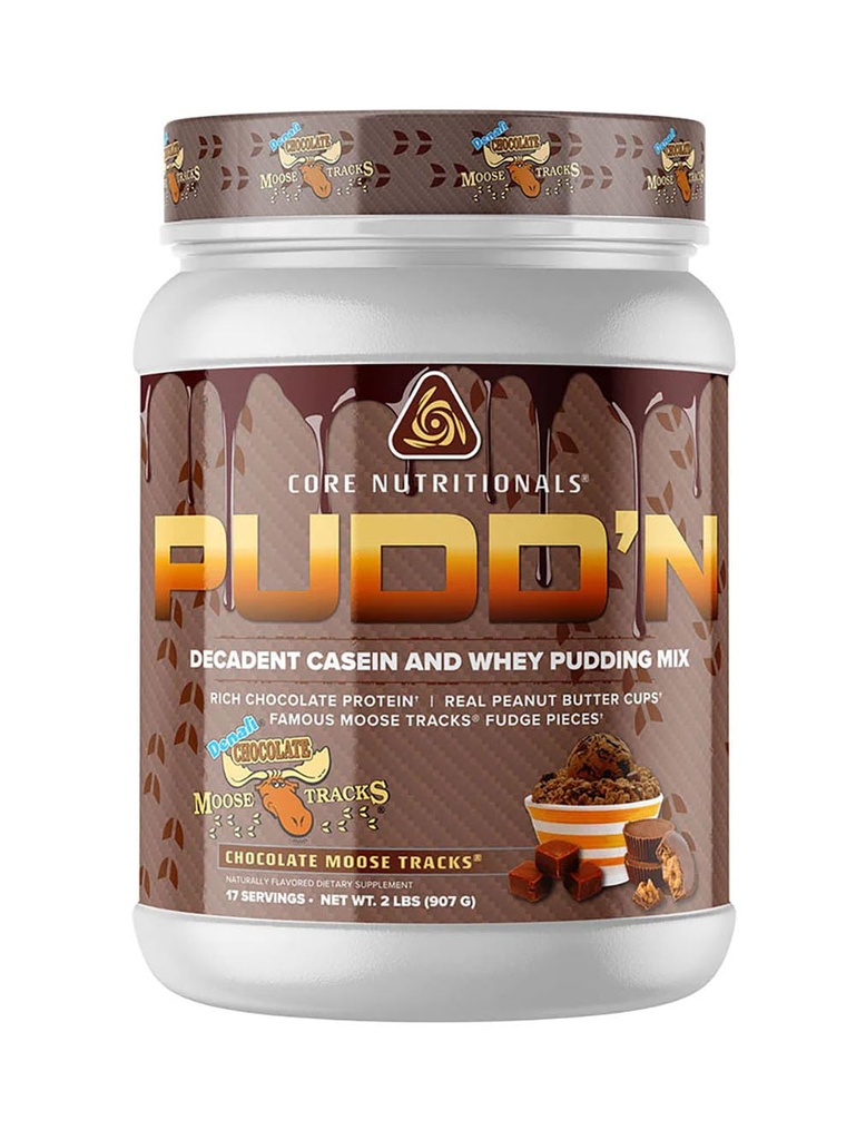 Core Nutritionals Pudd'n, Decadent Protein Pudding Mix, Full Discoveration Casein Mešanica, Trajna sprostitev, 20G proteini, 17 Servingi (Chocolate Moose skladbe, 2 lb)