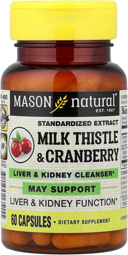 Mason Vitamini Mleko Omaka / brusnice Jetra in Ledvični čistilec Kapsule, 60 Število