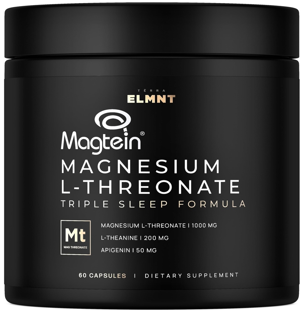 ELMNT Triple Sleep Magnezijev Treonat w. Apigenin, Theanin & Magtein Magnezijev L-treonat - visoka absorpcija Magnezijev dopolnilne kapsule za moške in ženske Magnezijeve tablete v prahu