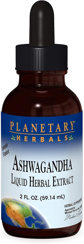 Planetarna zelišča Ashwaganda Herbal Extract tekoče, limona arome, 2 Fluid Ounce