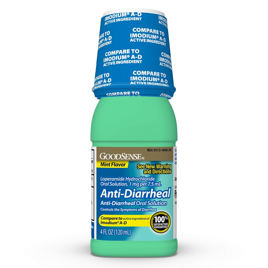 Dober Sense Anti-Diareal Medicine, Loperamid Hydroklorid peroralna raztopina, 1 mg na 7,5 ml, Mint, 4 Fl Oz