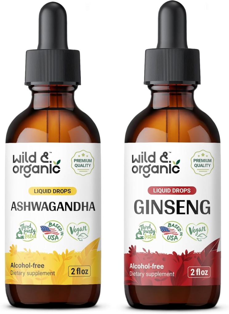 Wild & Organic Ashwagandha Tinkture 4 fl oz & ginseng Tinkture 4 fl oz