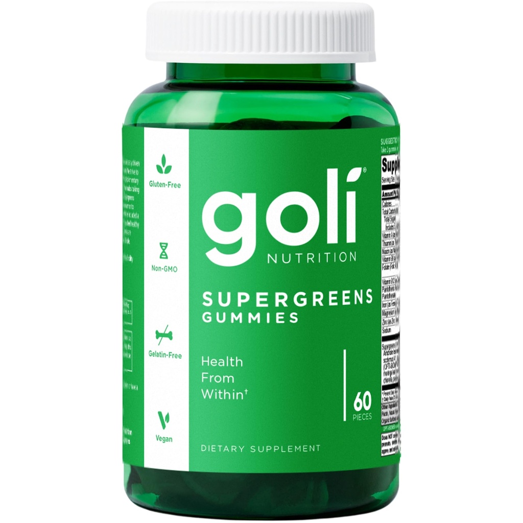 Goli SuperGreen Vitamin Gummy - 60 Count - Essential Vitamini in minerali - Na bazi rastlin, Vegan, Gluten-free & želatina - Zdravje od znotraj, Pack po 1