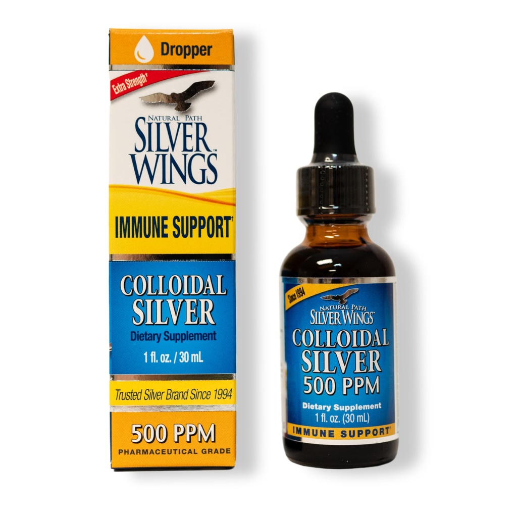 Naravna pot Srebrna krila Koloidal Silver 500PPM, Amber Brown Tekoča Imunska podpora, 1 Fl Oz (Pack of 1)
